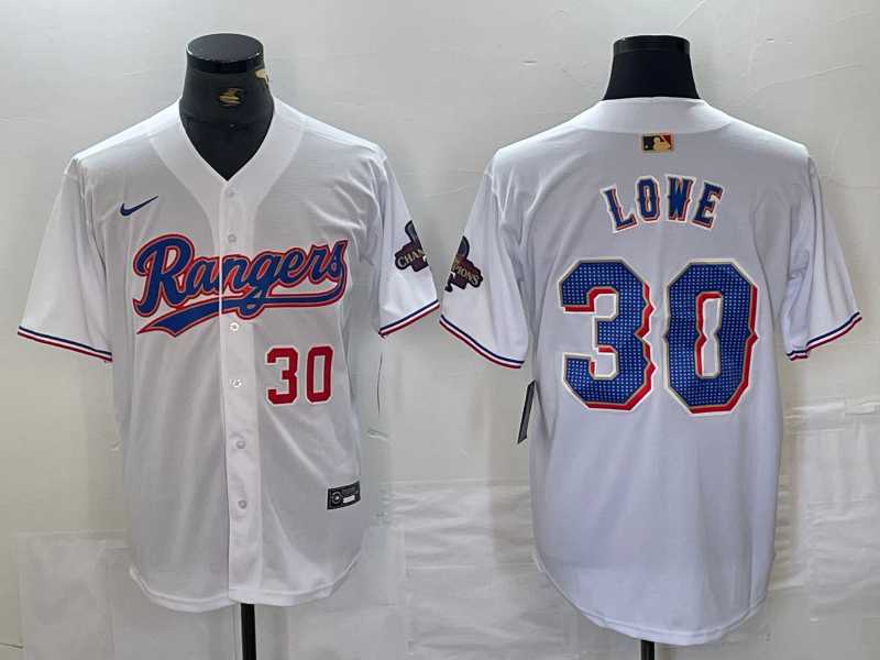 Mens Texas Rangers #30 Nathaniel Lowe Number White 2024 Gold Collection Limited Cool Base Jerseys